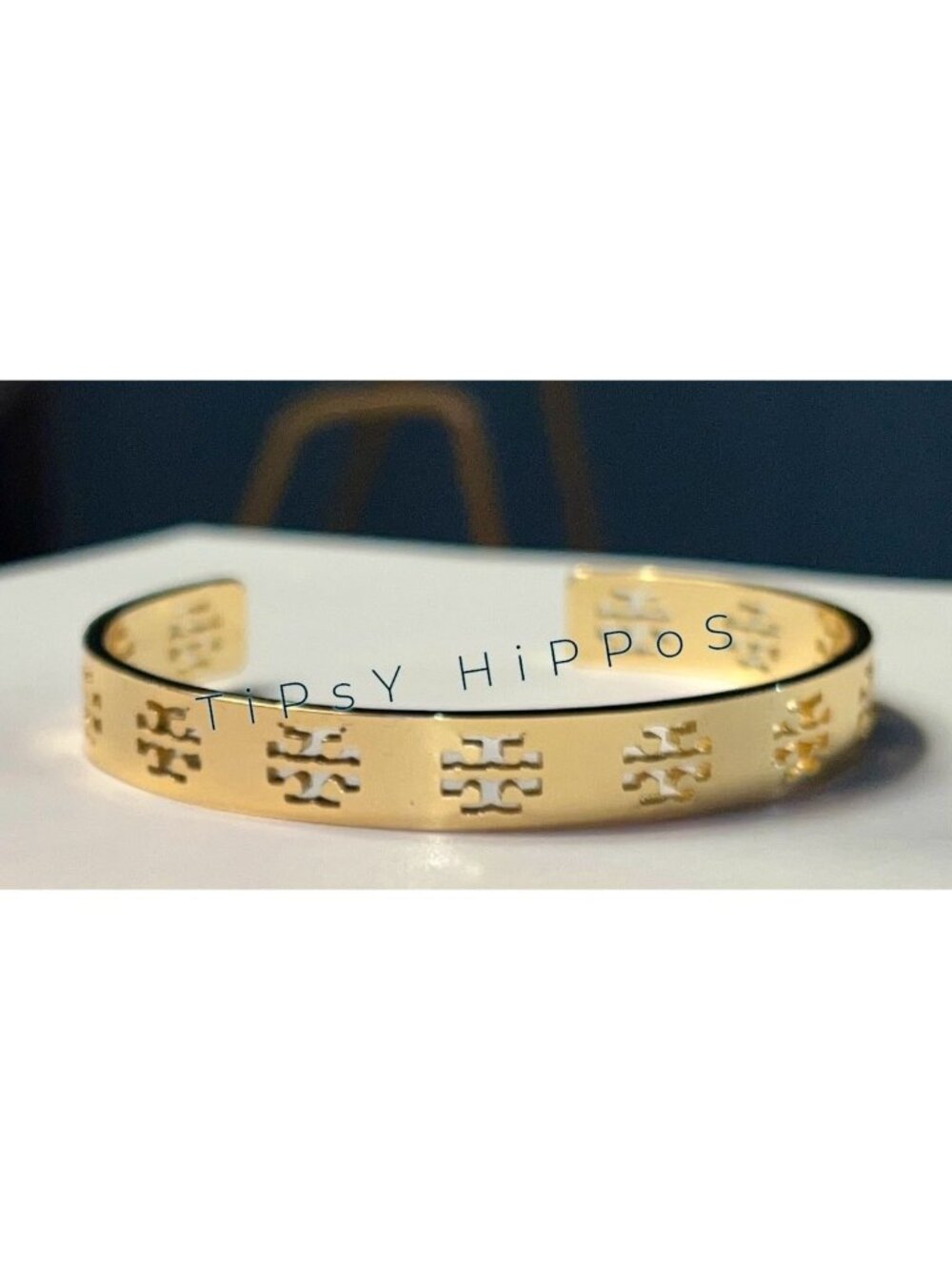 NEW! TORY BURCH Gold Pierced Logo Cuff Bracelet